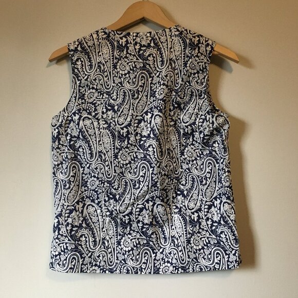Tilley Navy Paisley 100% Cotton Tunic Neck Tank Top - Picture 2 of 13